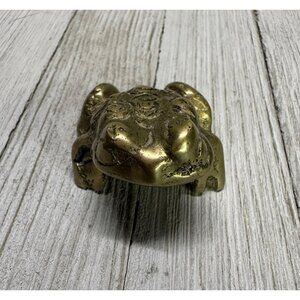 Vintage Brass Oriental Frog with Spots Paperweight Statue 1.5" Long Home Decor